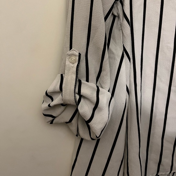 Black & White Striped High Low Top Button Down Collared Top with Back Cut Out - Picture 3 of 11